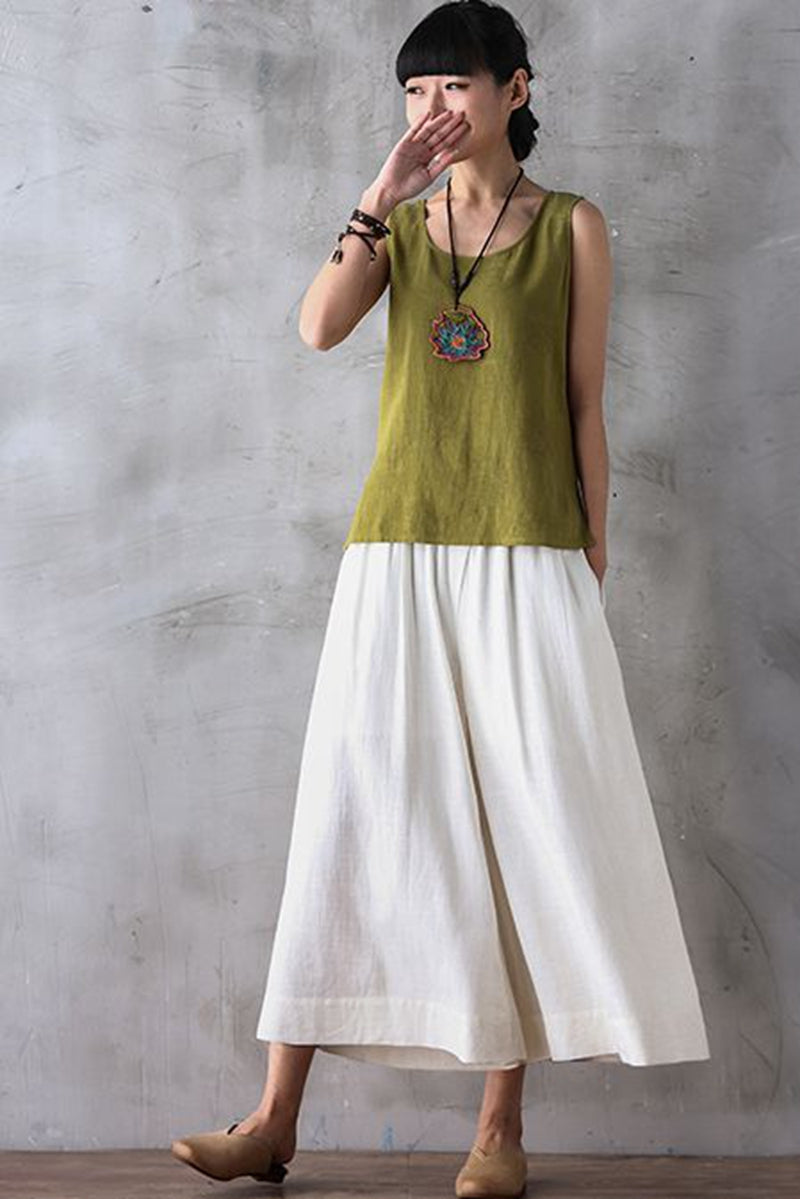 Summer Women Casual Wide Leg Dress Pants Cropped Trousers K7054 Summer Women Casual Wide Leg Dress Pants Cropped Trousers K7054
