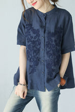 Load image into Gallery viewer, Summer Stand Collar A Line Embroidery Doll T Shirt Women Blouse Q1006
