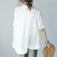 Load image into Gallery viewer, Summer Stand Collar A Line Embroidery Doll T Shirt Women Blouse Q1006
