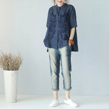 Load image into Gallery viewer, Summer Stand Collar A Line Embroidery Doll T Shirt Women Blouse Q1006
