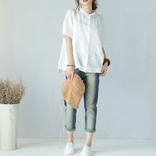 Load image into Gallery viewer, Summer Stand Collar A Line Embroidery Doll T Shirt Women Blouse Q1006
