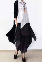 Load image into Gallery viewer, Cotton Wide Leg Pants Black Casual Loose Women Trousers P4101
