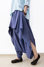 Load image into Gallery viewer, Cotton Wide Leg Pants Blue Casual Loose Women Trousers P4101
