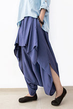 Load image into Gallery viewer, Cotton Wide Leg Pants Blue Casual Loose Women Trousers P4101