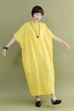 Load image into Gallery viewer, FantasyLinen Minimalism Summer Yellow Silk Linen Big Pocket Casual Loose Fitting Long Dresses